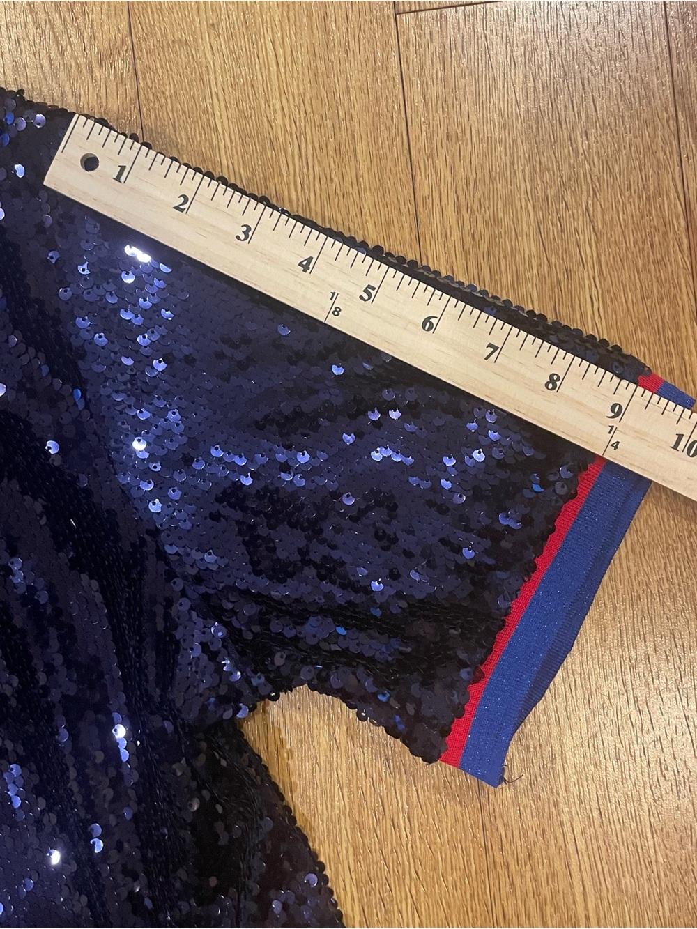 New Look Navy Blue Sequined Top, Size L, boxy, roomy silhouette, dressy, stretch - Picture 10 of 12